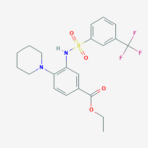 molecular formula C21H23F3N2O4S B1223932 4-(1-Piperidinyl)-3-[[3-(trifluoromethyl)phenyl]sulfonylamino]benzoic acid ethyl ester 