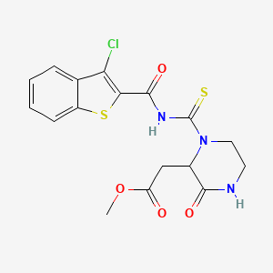 molecular formula C17H16ClN3O4S2 B1223937 Methyl [1-({[(3-chloro-1-benzothien-2-yl)carbonyl]amino}carbonothioyl)-3-oxo-2-piperazinyl]acetate 