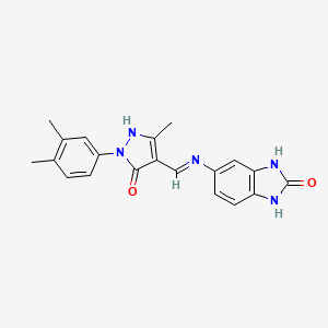 molecular formula C20H19N5O2 B1223942 5-[[1-(3,4-Dimethylphenyl)-3-methyl-5-oxo-4-pyrazolylidene]methylamino]-1,3-dihydrobenzimidazol-2-one 