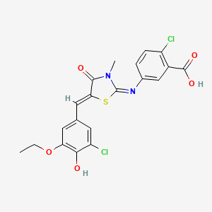 molecular formula C20H16Cl2N2O5S B1223944 2-chloro-5-[[(5Z)-5-[(3-chloro-5-ethoxy-4-hydroxyphenyl)methylidene]-3-methyl-4-oxo-1,3-thiazolidin-2-ylidene]amino]benzoic acid 