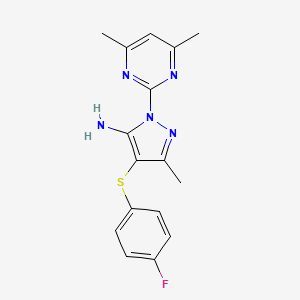 molecular formula C16H16FN5S B1223957 2-(4,6-Dimethyl-2-pyrimidinyl)-4-[(4-fluorophenyl)thio]-5-methyl-3-pyrazolamine 