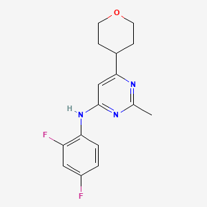 molecular formula C16H17F2N3O B12239647 N-(2,4-difluorophenyl)-2-methyl-6-(oxan-4-yl)pyrimidin-4-amine 