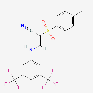 molecular formula C18H12F6N2O2S B1223967 (E)-3-[3,5-bis(trifluoromethyl)anilino]-2-(4-methylphenyl)sulfonylprop-2-enenitrile 