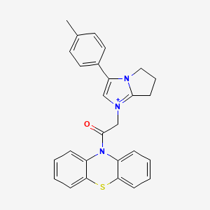 molecular formula C27H24N3OS+ B1223986 2-[3-(4-methylphenyl)-6,7-dihydro-5H-pyrrolo[1,2-a]imidazol-1-ium-1-yl]-1-(10-phenothiazinyl)ethanone 