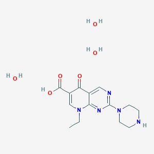molecular formula C14H19N5O4 B122400 8-Ethyl-5-oxo-2-piperazin-1-ylpyrido[2,3-d]pyrimidine-6-carboxylic acid;hydrate CAS No. 72571-82-5