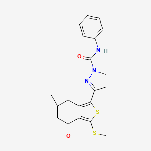 molecular formula C21H21N3O2S2 B1224003 3-[6,6-dimethyl-3-(methylthio)-4-oxo-5,7-dihydro-2-benzothiophen-1-yl]-N-phenyl-1-pyrazolecarboxamide 