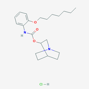 molecular formula C21H33ClN2O3 B122402 Carbamic acid, (2-(heptyloxy)phenyl)-, 1-azabicyclo(2.2.2)oct-3-yl ester, monohydrochloride CAS No. 151643-51-5