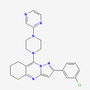 molecular formula C24H24ClN7 B1224020 2-(3-Chlorophenyl)-9-[4-(2-pyrazinyl)-1-piperazinyl]-5,6,7,8-tetrahydropyrazolo[5,1-b]quinazoline 