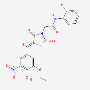2-[(5Z)-5-[(3-ethoxy-4-hydroxy-5-nitrophenyl)methylidene]-2,4-dioxo-1,3-thiazolidin-3-yl]-N-(2-fluorophenyl)acetamide