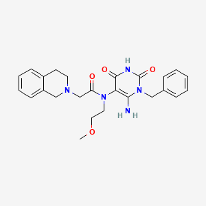 molecular formula C25H29N5O4 B1224043 N-[6-amino-2,4-dioxo-1-(phenylmethyl)-5-pyrimidinyl]-2-(3,4-dihydro-1H-isoquinolin-2-yl)-N-(2-methoxyethyl)acetamide 