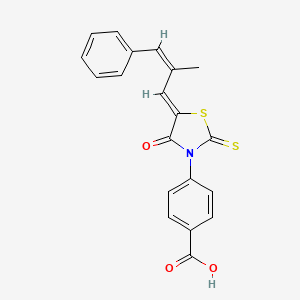 molecular formula C20H15NO3S2 B1224059 4-[(5Z)-5-[(Z)-2-methyl-3-phenylprop-2-enylidene]-4-oxo-2-sulfanylidene-1,3-thiazolidin-3-yl]benzoic acid 
