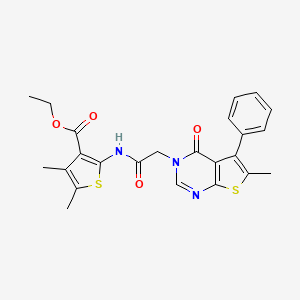 molecular formula C24H23N3O4S2 B1224068 4,5-Dimethyl-2-[[2-(6-methyl-4-oxo-5-phenyl-3-thieno[2,3-d]pyrimidinyl)-1-oxoethyl]amino]-3-thiophenecarboxylic acid ethyl ester 