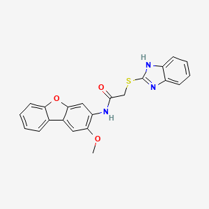 molecular formula C22H17N3O3S B1224077 2-(1H-benzimidazol-2-ylthio)-N-(2-methoxy-3-dibenzofuranyl)acetamide 
