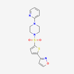 molecular formula C16H16N4O3S2 B1224128 3-[5-[[4-(2-Pyridinyl)-1-piperazinyl]sulfonyl]-2-thiophenyl]isoxazole 