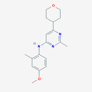 molecular formula C18H23N3O2 B12241309 N-(4-methoxy-2-methylphenyl)-2-methyl-6-(oxan-4-yl)pyrimidin-4-amine 