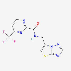 molecular formula C11H7F3N6OS B12241482 N-({[1,2,4]triazolo[3,2-b][1,3]thiazol-6-yl}methyl)-4-(trifluoromethyl)pyrimidine-2-carboxamide 