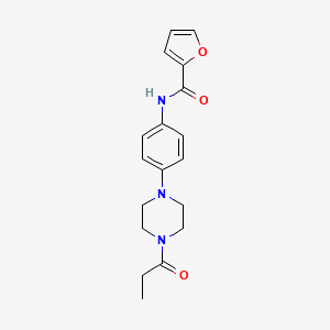 molecular formula C18H21N3O3 B1224173 N-[4-(4-propanoylpiperazin-1-yl)phenyl]furan-2-carboxamide 