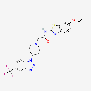 molecular formula C23H23F3N6O2S B1224179 N-(6-ethoxy-1,3-benzothiazol-2-yl)-2-[4-[5-(trifluoromethyl)-1-benzotriazolyl]-1-piperidinyl]acetamide 