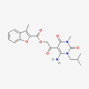 molecular formula C21H23N3O6 B1224186 3-Methyl-2-benzofurancarboxylic acid [2-[4-amino-1-methyl-3-(2-methylpropyl)-2,6-dioxo-5-pyrimidinyl]-2-oxoethyl] ester 