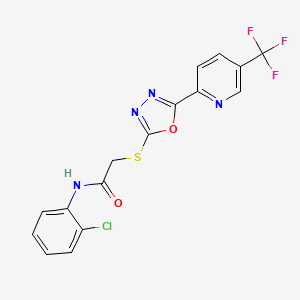 molecular formula C16H10ClF3N4O2S B1224187 N-(2-chlorophenyl)-2-[[5-[5-(trifluoromethyl)-2-pyridinyl]-1,3,4-oxadiazol-2-yl]thio]acetamide 