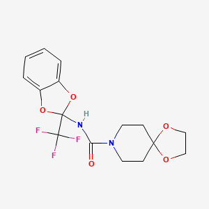 molecular formula C16H17F3N2O5 B1224188 N-[2-(trifluoromethyl)-1,3-benzodioxol-2-yl]-1,4-dioxa-8-azaspiro[4.5]decane-8-carboxamide 