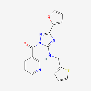 molecular formula C17H13N5O2S B1224191 [3-(2-Furanyl)-5-(thiophen-2-ylmethylamino)-1,2,4-triazol-1-yl]-(3-pyridinyl)methanone 