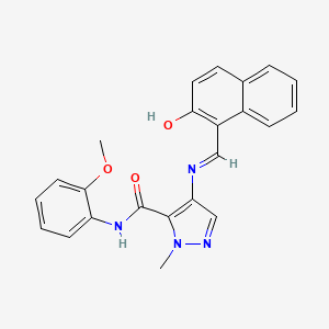 molecular formula C23H20N4O3 B1224192 N-(2-methoxyphenyl)-2-methyl-4-[(2-oxo-1-naphthalenylidene)methylamino]-3-pyrazolecarboxamide 