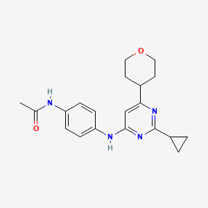 molecular formula C20H24N4O2 B12242049 N-(4-{[2-cyclopropyl-6-(oxan-4-yl)pyrimidin-4-yl]amino}phenyl)acetamide 