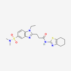 molecular formula C21H27N5O3S2 B1224205 3-[5-(dimethylsulfamoyl)-1-ethyl-2-benzimidazolyl]-N-(4,5,6,7-tetrahydro-1,3-benzothiazol-2-yl)propanamide 