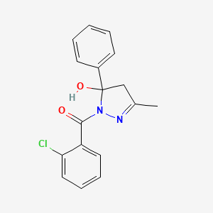 molecular formula C17H15ClN2O2 B1224219 (2-chlorophenyl)-(5-hydroxy-3-methyl-5-phenyl-4H-pyrazol-1-yl)methanone CAS No. 5792-72-3