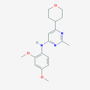 molecular formula C18H23N3O3 B12242201 N-(2,4-dimethoxyphenyl)-2-methyl-6-(oxan-4-yl)pyrimidin-4-amine 