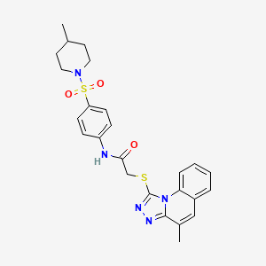molecular formula C25H27N5O3S2 B1224227 N-[4-[(4-methyl-1-piperidinyl)sulfonyl]phenyl]-2-[(4-methyl-[1,2,4]triazolo[4,3-a]quinolin-1-yl)thio]acetamide 