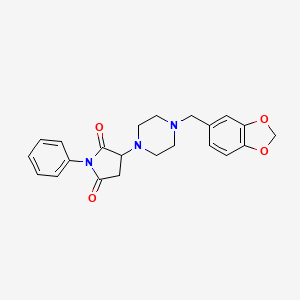 molecular formula C22H23N3O4 B1224238 3-[4-(1,3-Benzodioxol-5-ylmethyl)-1-piperazinyl]-1-phenylpyrrolidine-2,5-dione 