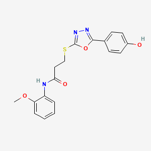 molecular formula C18H17N3O4S B1224249 3-{[5-(4-hydroxyphenyl)-1,3,4-oxadiazol-2-yl]sulfanyl}-N-(2-methoxyphenyl)propanamide 