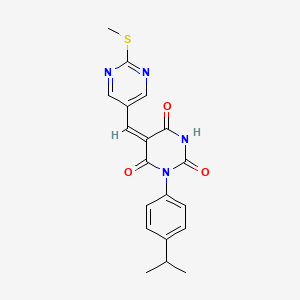 molecular formula C19H18N4O3S B1224254 (5E)-5-[(2-methylsulfanylpyrimidin-5-yl)methylidene]-1-(4-propan-2-ylphenyl)-1,3-diazinane-2,4,6-trione 