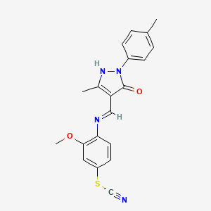 molecular formula C20H18N4O2S B1224264 Thiocyanic acid [3-methoxy-4-[[3-methyl-1-(4-methylphenyl)-5-oxo-4-pyrazolylidene]methylamino]phenyl] ester 