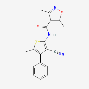 molecular formula C18H15N3O2S B1224267 N-(3-cyano-5-methyl-4-phenyl-2-thienyl)-3,5-dimethyl-4-isoxazolecarboxamide 
