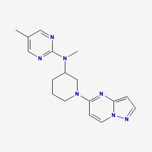 molecular formula C17H21N7 B12242775 N,5-dimethyl-N-(1-{pyrazolo[1,5-a]pyrimidin-5-yl}piperidin-3-yl)pyrimidin-2-amine 
