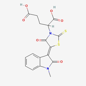 molecular formula C17H14N2O6S2 B1224286 2-[(5Z)-5-(1-methyl-2-oxoindol-3-ylidene)-4-oxo-2-sulfanylidene-1,3-thiazolidin-3-yl]pentanedioic acid 