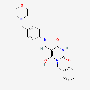 molecular formula C23H24N4O4 B1224297 5-[[4-(4-Morpholinylmethyl)anilino]methylidene]-1-(phenylmethyl)-1,3-diazinane-2,4,6-trione 