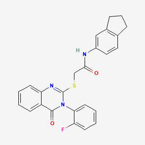 molecular formula C25H20FN3O2S B1224349 N-(2,3-dihydro-1H-inden-5-yl)-2-[[3-(2-fluorophenyl)-4-oxo-2-quinazolinyl]thio]acetamide 