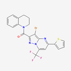 molecular formula C21H14BrF3N4OS B1224372 [3-bromo-5-thiophen-2-yl-7-(trifluoromethyl)-2-pyrazolo[1,5-a]pyrimidinyl]-(3,4-dihydro-2H-quinolin-1-yl)methanone 