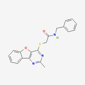 molecular formula C20H17N3O2S B1224419 2-[(2-methyl-4-benzofuro[3,2-d]pyrimidinyl)thio]-N-(phenylmethyl)acetamide 