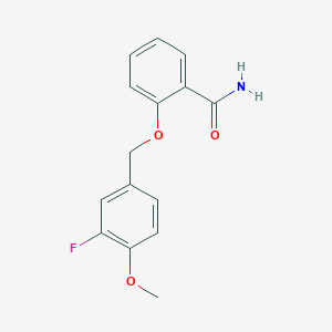 molecular formula C15H14FNO3 B1224442 2-[(3-Fluoro-4-methoxyphenyl)methoxy]benzamide 