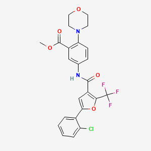 molecular formula C24H20ClF3N2O5 B1224448 5-[[[5-(2-Chlorophenyl)-2-(trifluoromethyl)-3-furanyl]-oxomethyl]amino]-2-(4-morpholinyl)benzoic acid methyl ester 