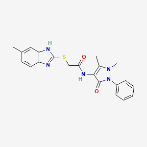 molecular formula C21H21N5O2S B1224458 N-(1,5-dimethyl-3-oxo-2-phenyl-4-pyrazolyl)-2-[(6-methyl-1H-benzimidazol-2-yl)thio]acetamide 