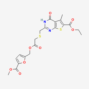 molecular formula C20H20N2O8S2 B1224461 ethyl 2-[[2-[(5-methoxycarbonylfuran-2-yl)methoxy]-2-oxoethyl]sulfanylmethyl]-5-methyl-4-oxo-3H-thieno[2,3-d]pyrimidine-6-carboxylate 