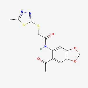 molecular formula C14H13N3O4S2 B1224476 N-(6-acetyl-1,3-benzodioxol-5-yl)-2-[(5-methyl-1,3,4-thiadiazol-2-yl)sulfanyl]acetamide 
