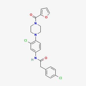 molecular formula C23H21Cl2N3O3 B1224508 N-[3-chloro-4-[4-[2-furanyl(oxo)methyl]-1-piperazinyl]phenyl]-2-(4-chlorophenyl)acetamide 