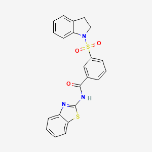 molecular formula C22H17N3O3S2 B1224535 N-(1,3-benzothiazol-2-yl)-3-(2,3-dihydroindol-1-ylsulfonyl)benzamide 